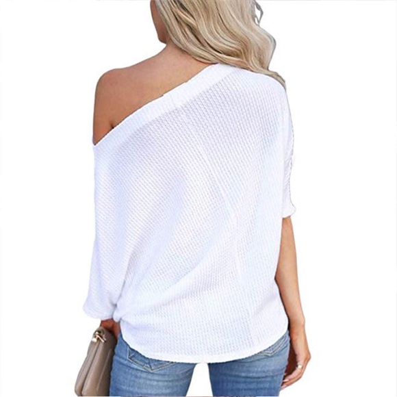 New! Off Shoulder Waffle Knit Thermal Twist Top - Picture 7 of 8